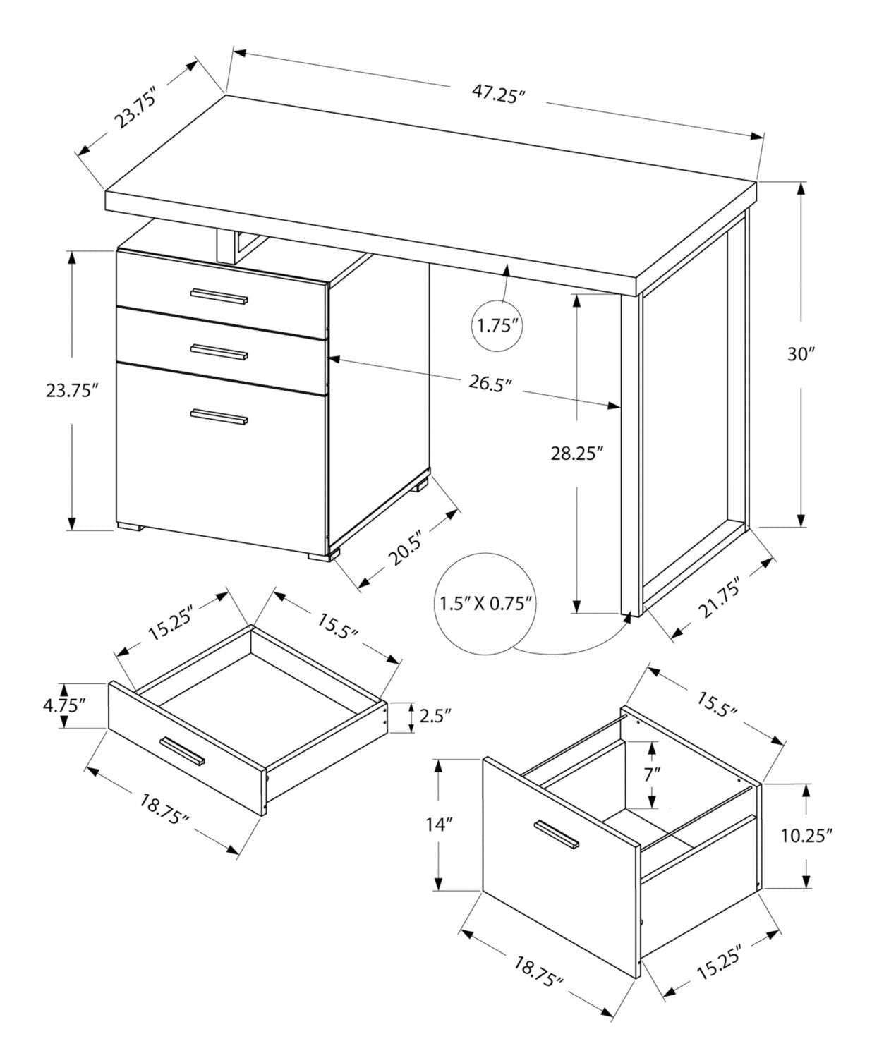 Bureau réversible Clayton 47.25 avec 3 tiroirs - Blanc|Bureau réversible Clayton de 47,25 po à 3 tiroirs - blanc