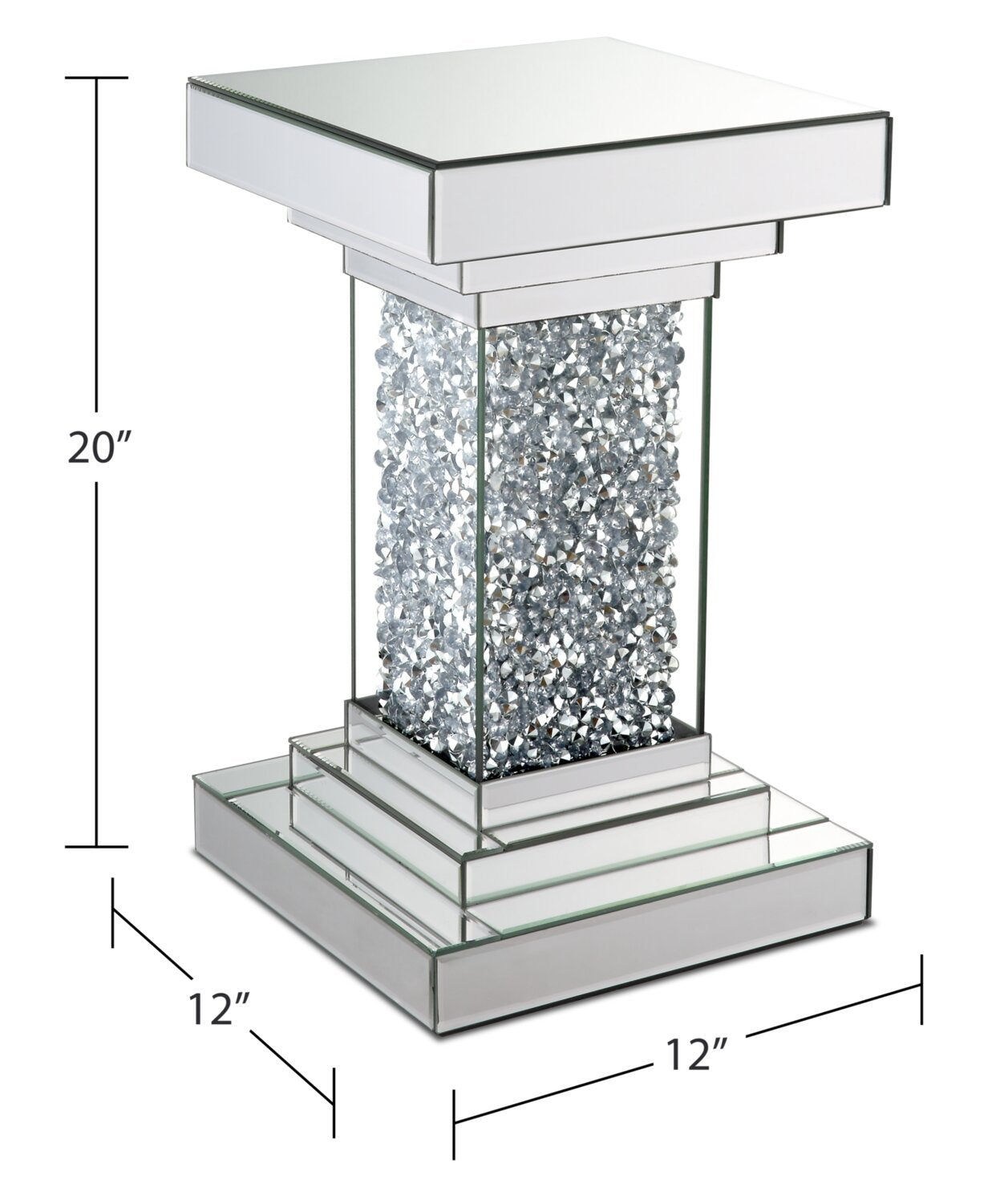 Luna 12 Mirrored Accent Table with Crystals - Silver|Table d'appoint Luna de 12 po en miroir avec cristaux - argentée