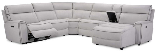 Canapé sectionnel de droite à inclinaison électrique Newport de Cindy Crawford Home 6 pièces en suédine - gris