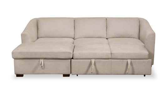 Envy 2-Piece Left-Facing Chenille Fabric Sleeper Sectional with Storage Chaise - Almond Beige | Canapé-lit sectionnel gauche Envy 2 pièces en tissu de chenille avec chaise longue de rangement - beige amande