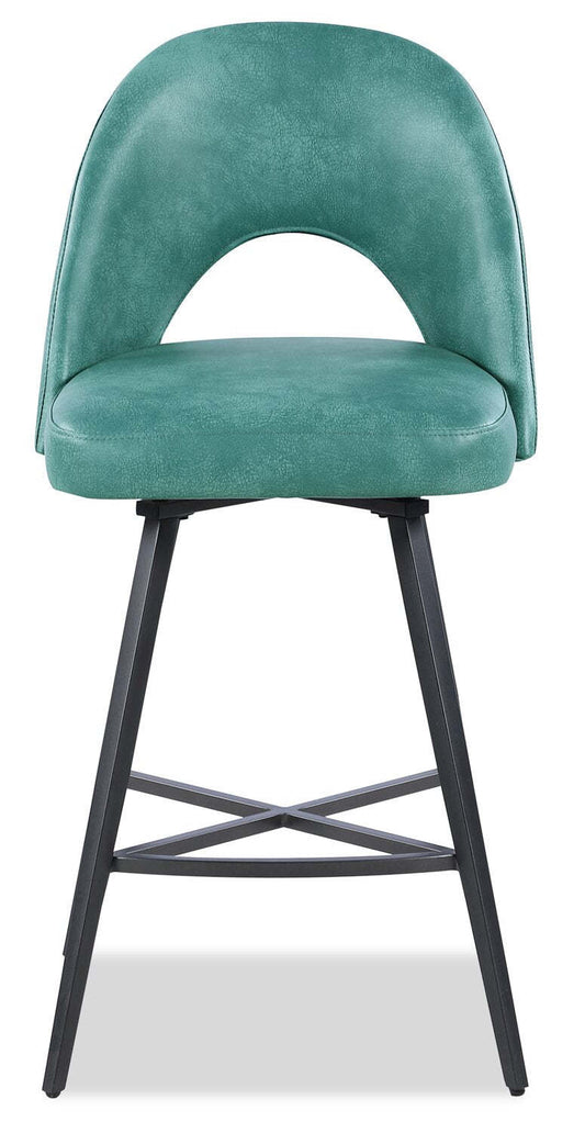 Kort & Co. Tabouret à hauteur de comptoir Bay avec siège pivotant, tissu en cuir végétalien, métal - Aqua | Tabouret Bay de Kort & Co. de hauteur comptoir en tissu de cuir végétalien et en métal avec siège pivotant - turquoise