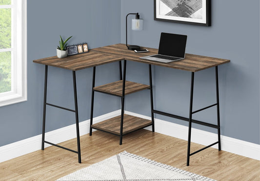 Evlin 42 L-Shaped Office Desk with Shelves - Brown|Bureau en forme de L Evlin de 42 po à tablettes - brun