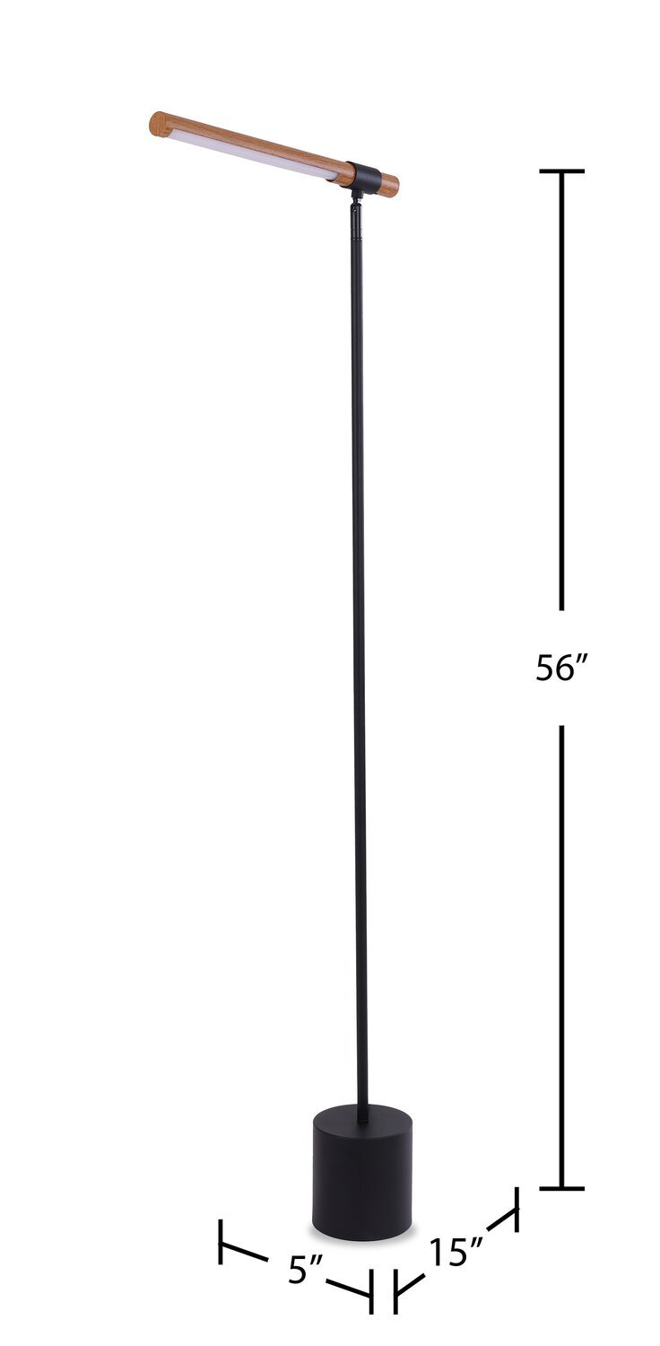 Hollar 56 Lampadaire LED noir mat et bois | Lampe à pied à DEL Hollar de 56 po noir mat et bois