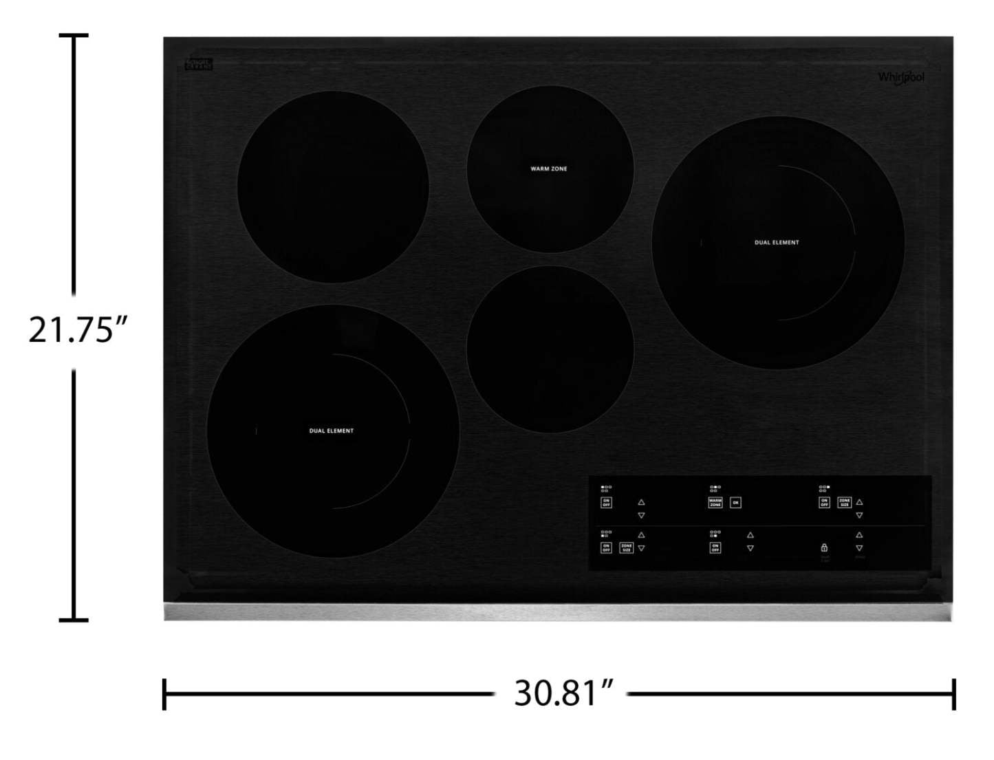 Whirlpool 30 5-Element Electric Cooktop - Stainless Steel - WCE97US0KS | Table de cuisson électrique Whirlpool de 30 po à 5 éléments - acier inoxydable - WCE97US0KS