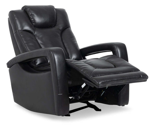 Fauteuil à inclinaison électrique Kenzo de 35 po en tissu d’apparence cuir avec appuie-tête électrique, repose-pieds et port USB - noir
