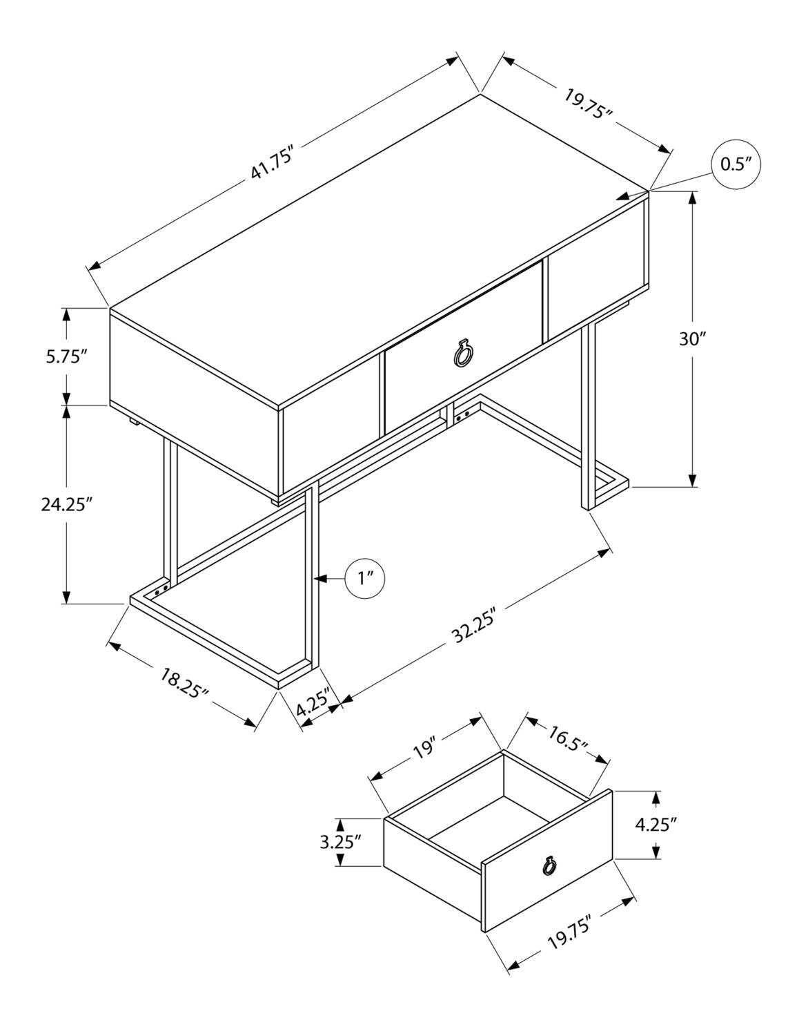 Bureau River 41,75 avec tiroir - Blanc|Bureau River de 41,75 po avec tiroir - blanc