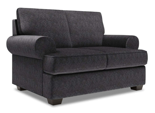Causeuse personnalisable Roll de Sofa Lab de 64 po fabriquée au Canada en tissu chenille avec accoudoirs enroulés - gris Luxury Charcoal