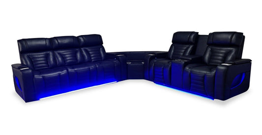 Sofa sectionnel à inclinaison électrique Zen 3 pièces en similicuir avec massage, console rabattable et compartiment réfrigéré - noir