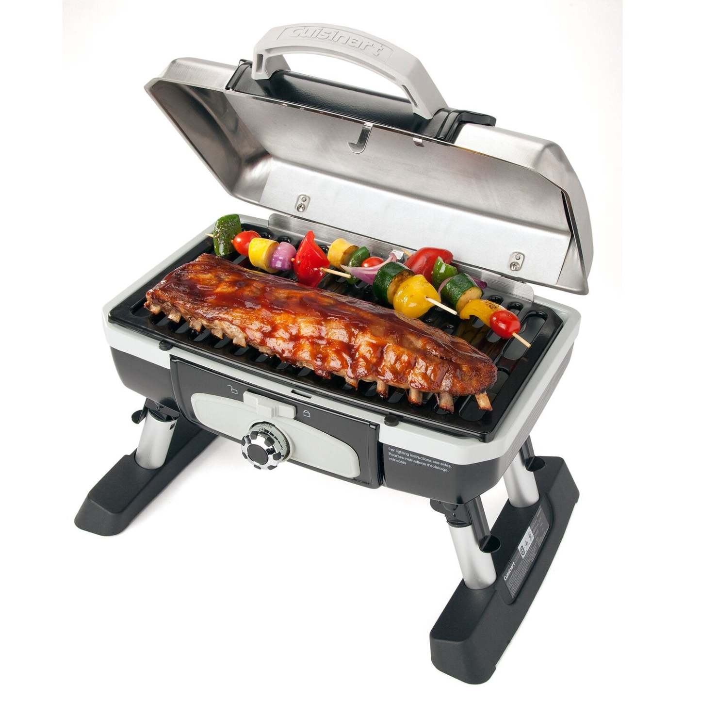 Gril à gaz portatif de table Petite Gourmet de Cuisinart - Argent - CGG-180TS-C | Barbecue de table à gaz portatif Petit gourmet de Cuisinart - argenté - CGG-180TS-C | CGG180TS