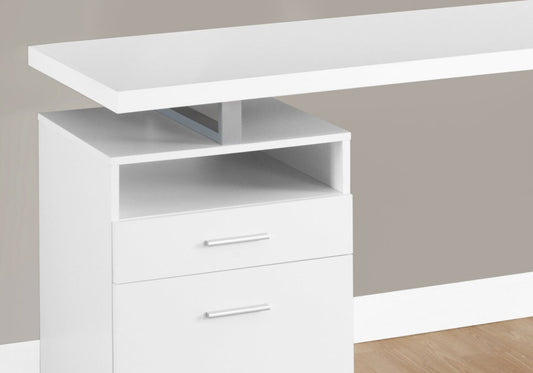 Bureau réglable Heather 60 avec 2 tiroirs et compartiment ouvert - Blanc|Bureau réglable Heather de 60 po à 2 tiroirs et compartiment ouvert - blanc