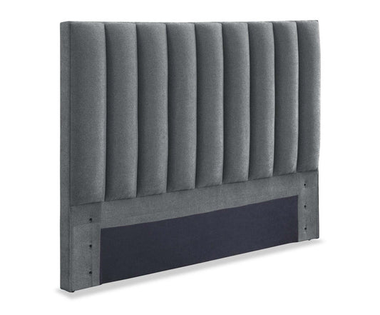 Tête de lit rembourrée Amos en tissu anthracite, canalisée - Pleine grandeur | Tête de lit rembourrée Amos en tissu anthracite en canaux - format lit double