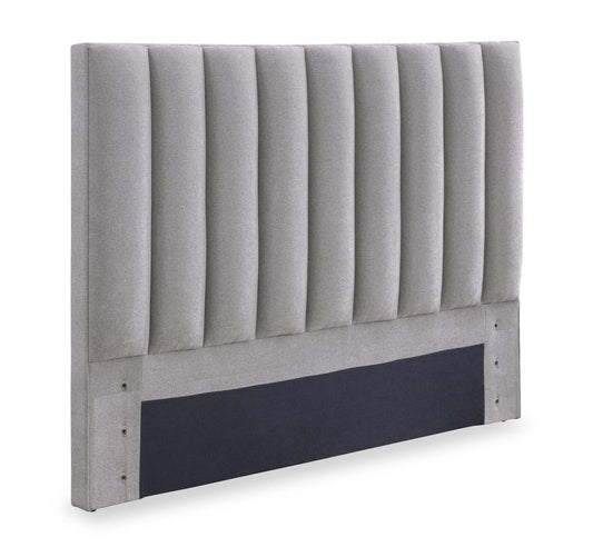 Amos Upholstered Headboard in Grey Fabric, Channelled - Queen Size | Tête de lit rembourrée Amos en tissu gris en canaux - format grand lit