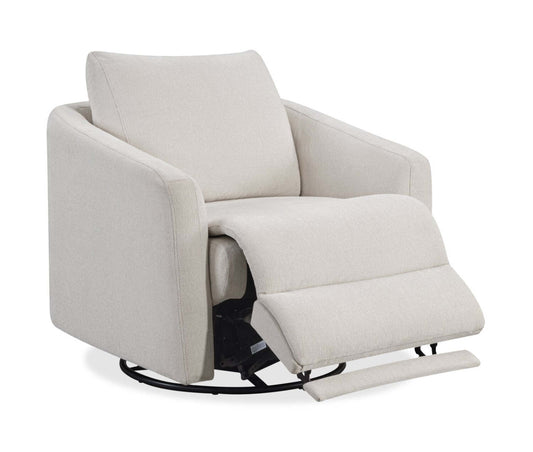 Fauteuil pivotant à inclinaison électrique Aspen de Cindy Crawford Home de 33,5 po en tissu avec repose-pieds électrique - albâtre