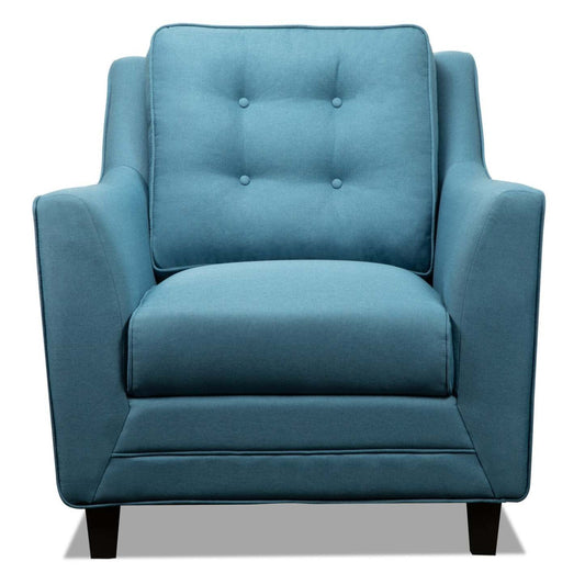 Chaise Novalee 35 en tissu d'apparence lin avec accoudoirs évasés et capitonnage de boutons - Bleu | Fauteuil Novalee de 35 po en tissu d'apparence lin avec accoudoirs évasés et capitonnage à boutons - bleu