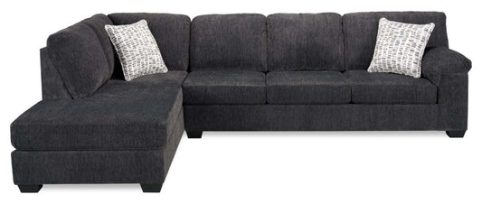 Fabriqué au Canada, canapé sectionnel de gauche Morgan 2 pièces en tissu de chenille avec sofa et coussins décoratifs - gris