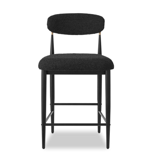 Kort & Co. Tabouret Capri à hauteur de comptoir avec tissu bouclé et accents dorés, métal - Noir | Tabouret Capri de Kort & Co. de hauteur comptoir en métal avec tissu bouclé et touches dorées - noir