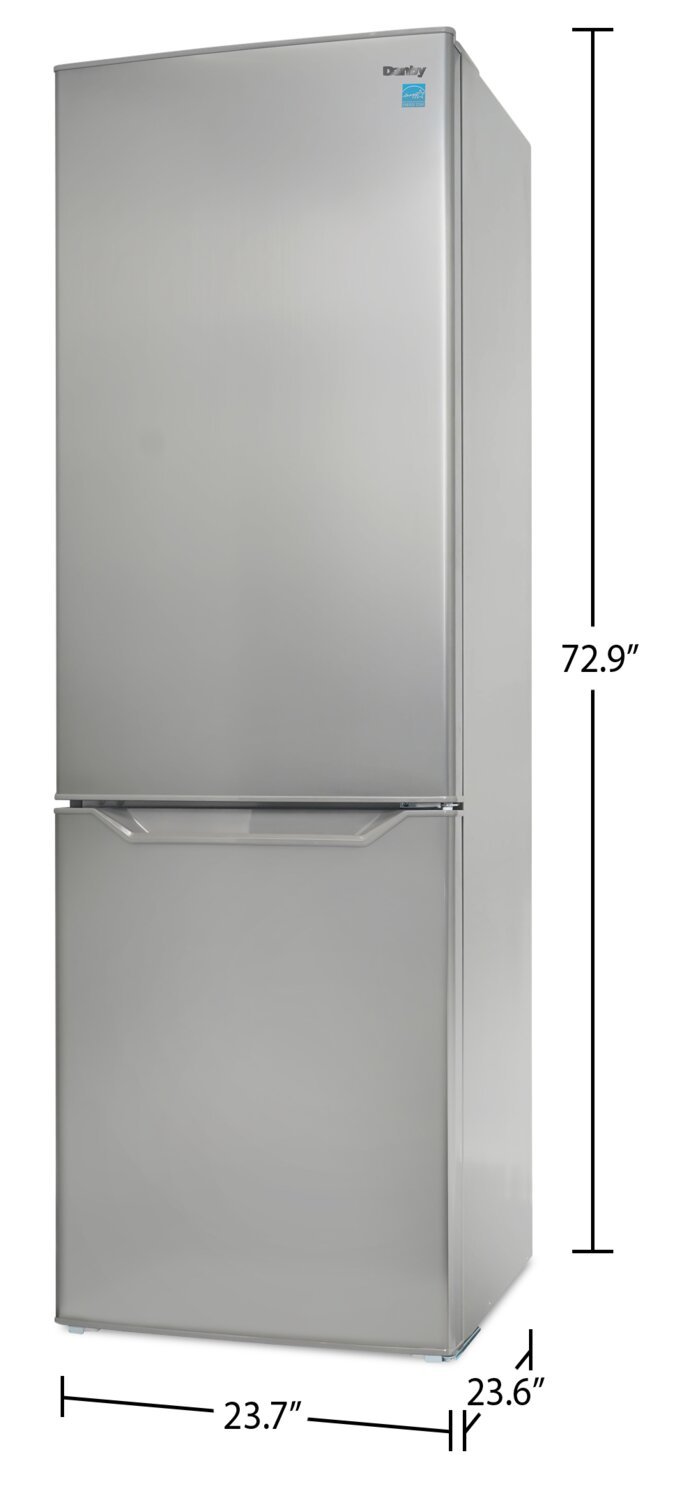 Réfrigérateur Danby de 10,3 pi³ et de 23,7 po à congélateur inférieur - acier inoxydable - DBMF100B1SLDB | Danby 23.7 10.3 Cu. Ft. Bottom-Mount Refrigerator - Stainless Steel - DBMF100B1…