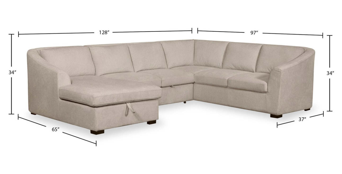 Canapé-lit sectionnel Envy 3 pièces orienté vers la gauche en tissu chenille avec méridienne de rangement - Beige amande | Canapé-lit sectionnel de gauche Envy 3 pièces en tissu chenille avec méridienne de rangement - beige amande