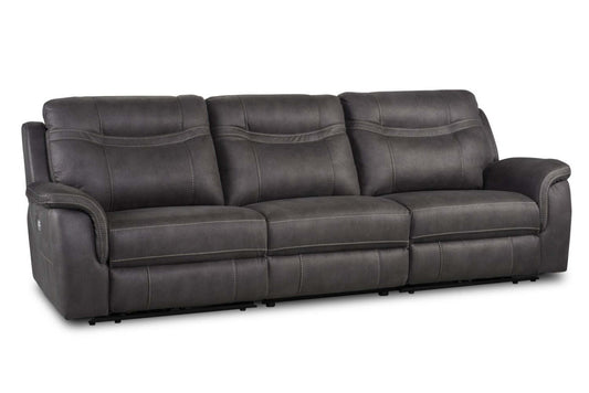 Sofa à inclinaison électrique Floy de 116,5 po en suédine avec appuie-têtes électriques et ports USB - gris