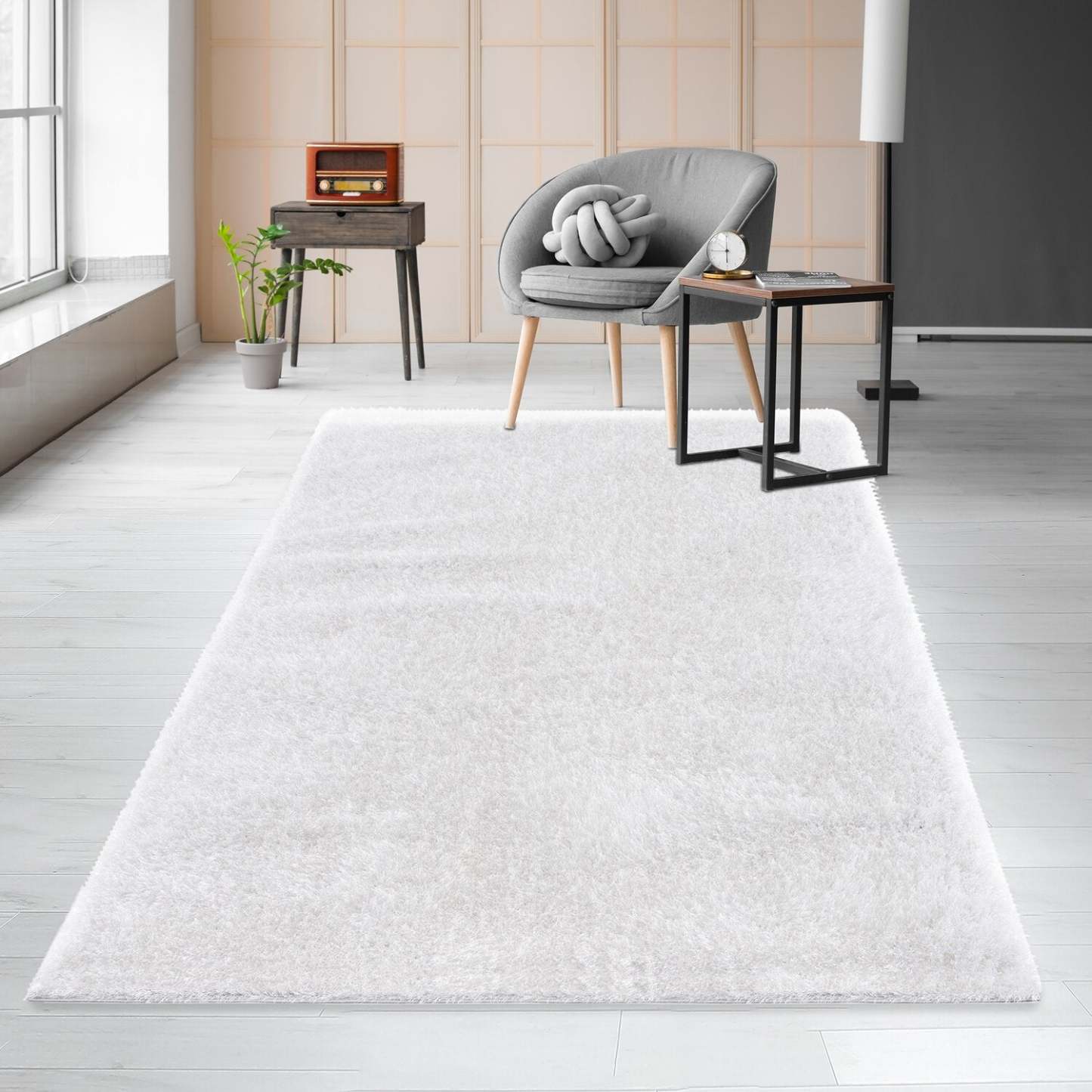 Tapis Harlow à poils longs blancs | Tapis à poils long Harlow blanche | HARLWH06