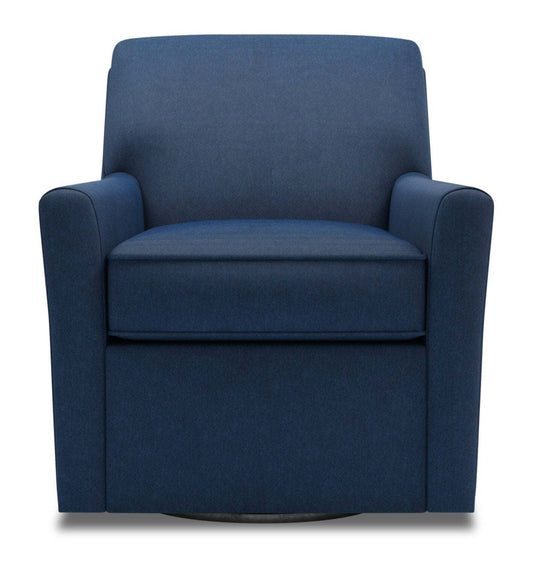 Fauteuil d’appoint pivotant personnalisable Sofa Lab de 31 po fabriqué au Canada en tissu d’apparence lin - bleu Pax Navy | SWIV3149