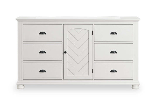 Commode et armoire à 6 tiroirs pour chambre à coucher Ella, 63 L x 36 H - Blanc | Commode de chambre à coucher Ella de 63 po (L) x 36 po (H) à 6 tiroirs avec armoire - blanche