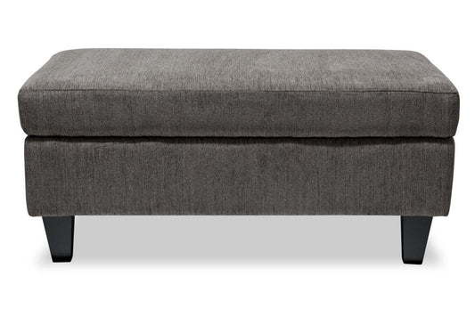 Made in Canada Nofia 44 Chenille Fabric Storage Ottoman with Wood Legs - Charcoal Grey | Pouf de rangement Nofia de 44 po fabriqué au Canada en tissu de chenille avec pattes en bois - gris anthracite