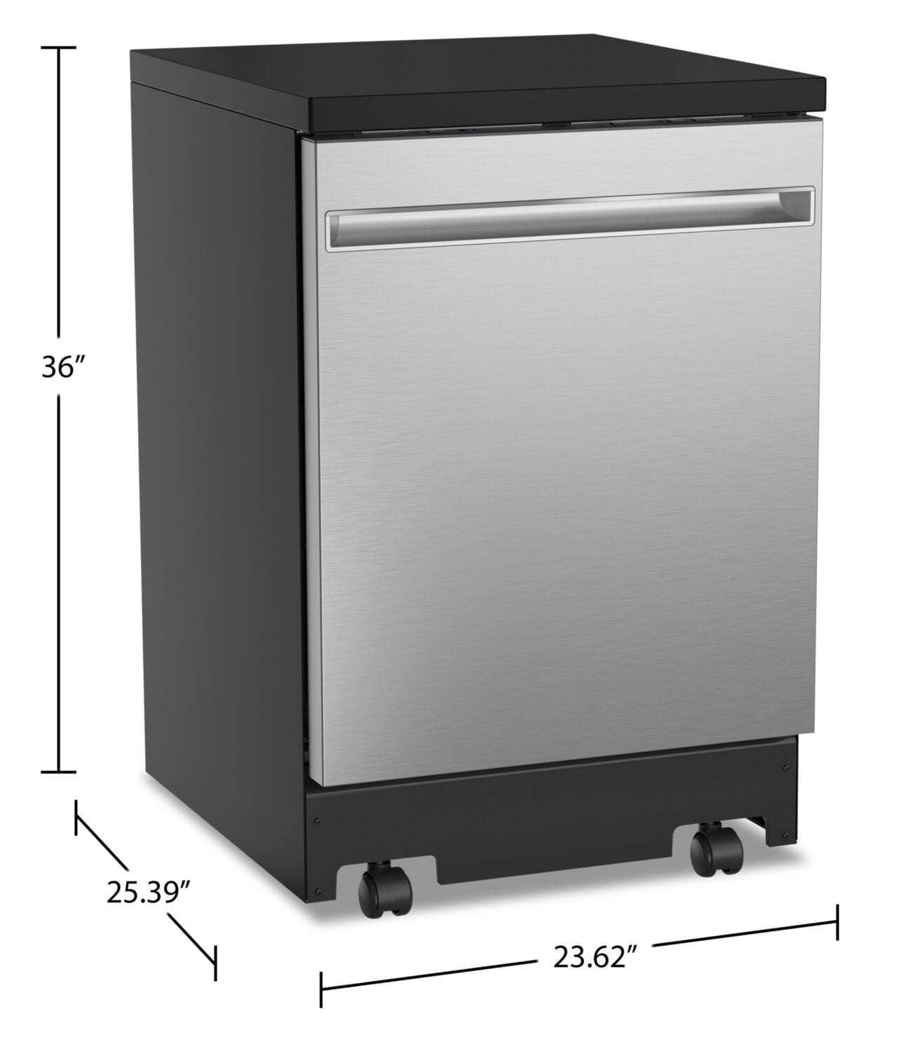 Lave-vaisselle portatif GE de 24 po et de 54 dBA avec commandes sur le dessus et broyeur d'aliments Piranha - Acier inoxydable - GPT225SS…