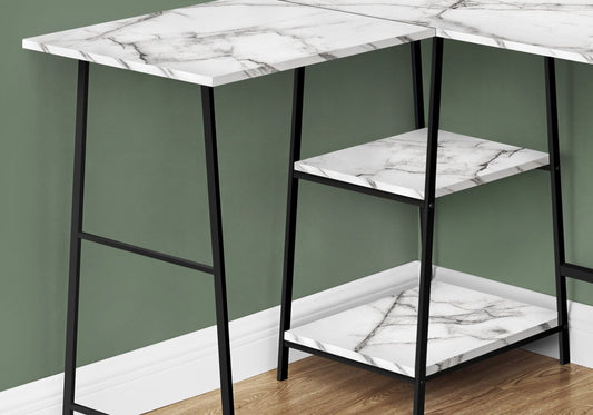 Evlin 42 L-Shaped Office Desk with Shelves - White Marble-Look|Bureau en forme de L Evlin de 42 po à tablettes - apparence marbre blanc