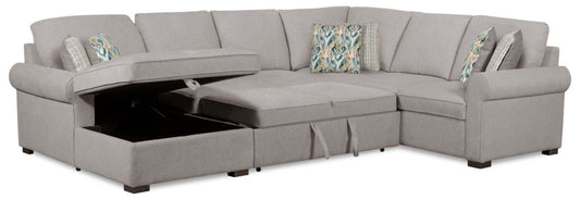Scott Living Haven 3-Piece Left-Facing Chenille Fabric Sleeper Sectional with Storage Chaise - Grey | Canapé-lit sectionnel gauche Haven de Scott Living 3 pièces en tissu de chenille avec chaise longue de rangement - gris