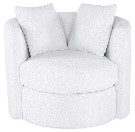Made in Canada Petite 36 Chenille Fabric Swivel Cuddler Accent Chair - Plush Heaven White | Fauteuil d’appoint pivotant Cuddler Petite de 36 po fabriqué au Canada en tissu de chenille - blanc Plush Heaven