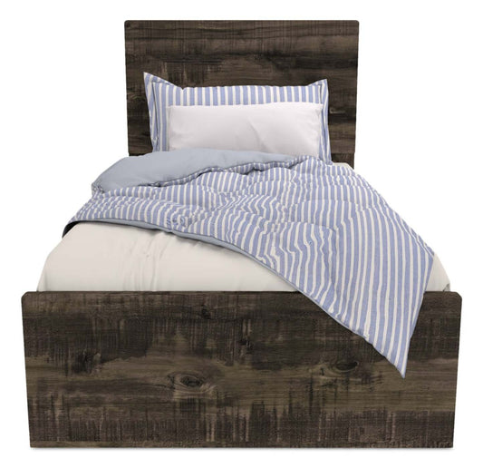 Lit à panneaux Riley avec tête de lit et cadre pour enfants, fabriqué au Canada, gris - taille simple | Lit à panneaux Riley avec tête de lit et cadre de lit pour enfants, fabriqué au Canada, gris - format lit simple