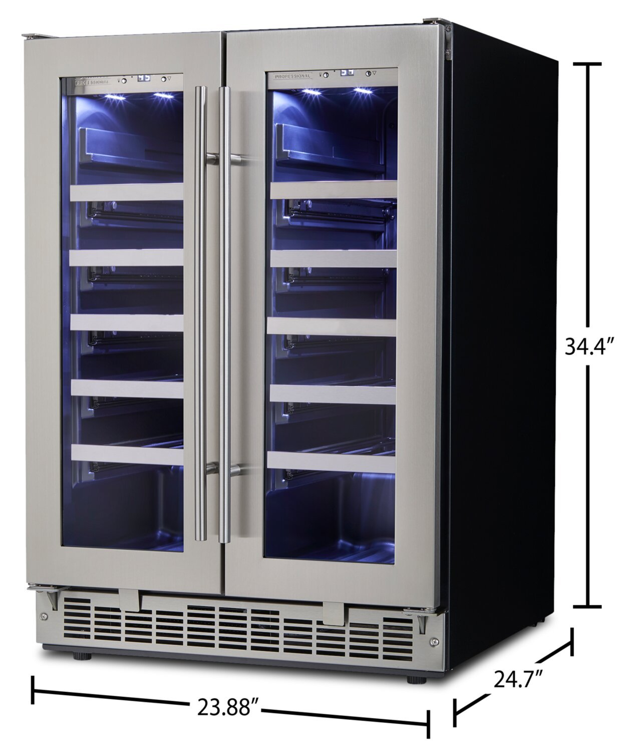Silhouette Napa 23.9 4.7 Cu. Ft. French-Door Wine Cooler - Stainless - DWC047D1BSSPR | Refroidisseur à vin Napa de Silhouette de 4,7 pi³ et de 23,9 po à portes françaises - acier inoxydable…