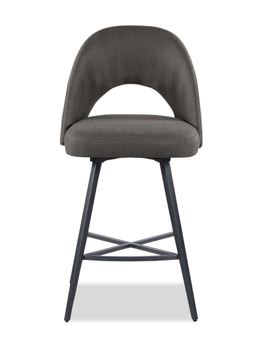 Tabouret à hauteur de comptoir Elijah avec siège pivotant, tissu d'apparence lin, métal - Gris | Tabouret Elijah de hauteur comptoir en tissu d'apparence lin et en métal avec siège pivotant - gris