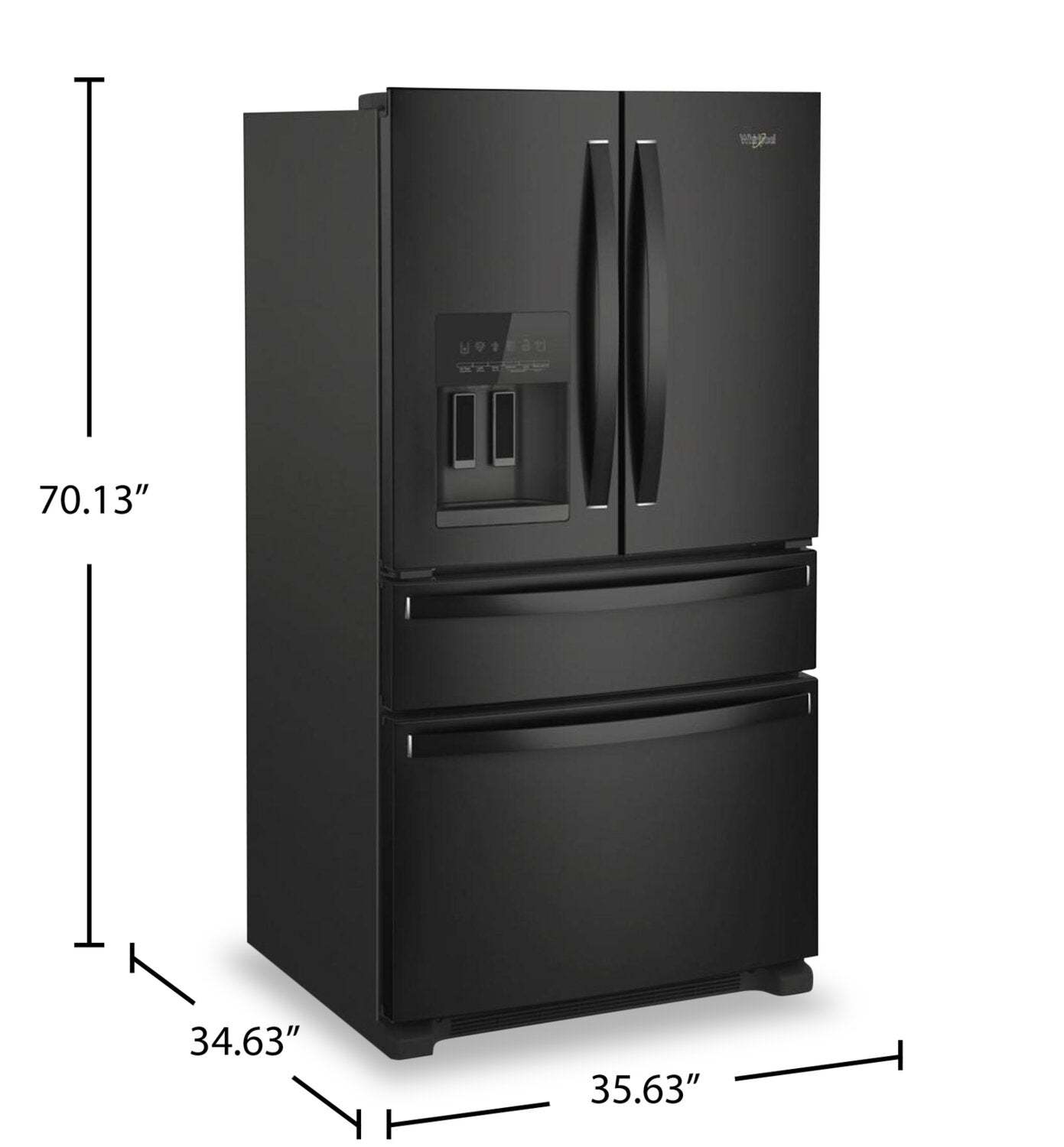 Réfrigérateur Whirlpool de 36 po et de 24,5 pi³ à portes françaises - noir - WRMF3636RB | WRMF36RB