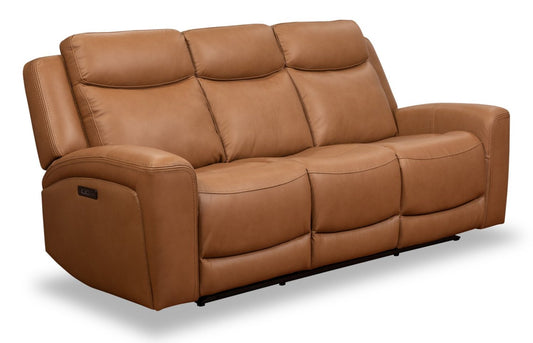 Sofa à inclinaison électrique Prescott de Scott Living de 88,5 po en cuir véritable avec appuie-têtes électriques - brun courge musquée