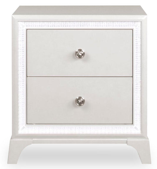 Table de chevet Halo à 2 tiroirs avec lumière LED, 21 W x 24 H, Glam - Blanc | Table de nuit somptueuse Halo de 21 po (l) x 24 po (H) à 2 tiroirs avec éclairage à DEL - blanche