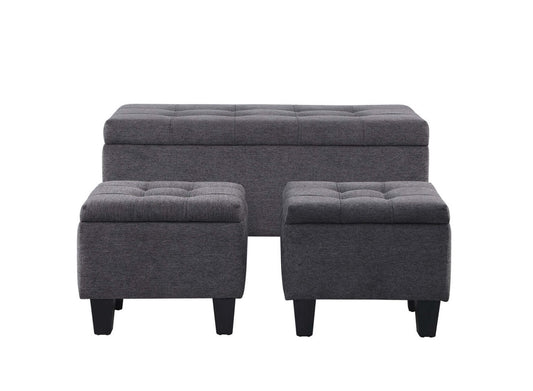 Kai 19.5 3-Pièces Storage Ottomans - Gris Aspect Lin|Ensemble 3 poufs de rangement Kai de 19,5 po - apparence lin gris