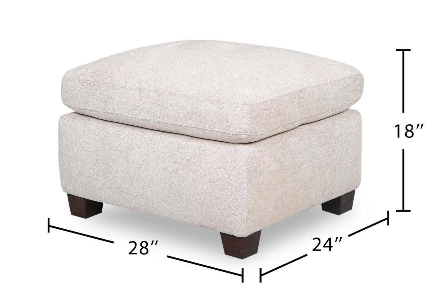 Mallie 28 Ottoman en tissu chenille avec pieds en bois – Coquille blanche | Pouf Mallie de 28 po en tissu de chenille avec pattes en bois - coquillage blanc