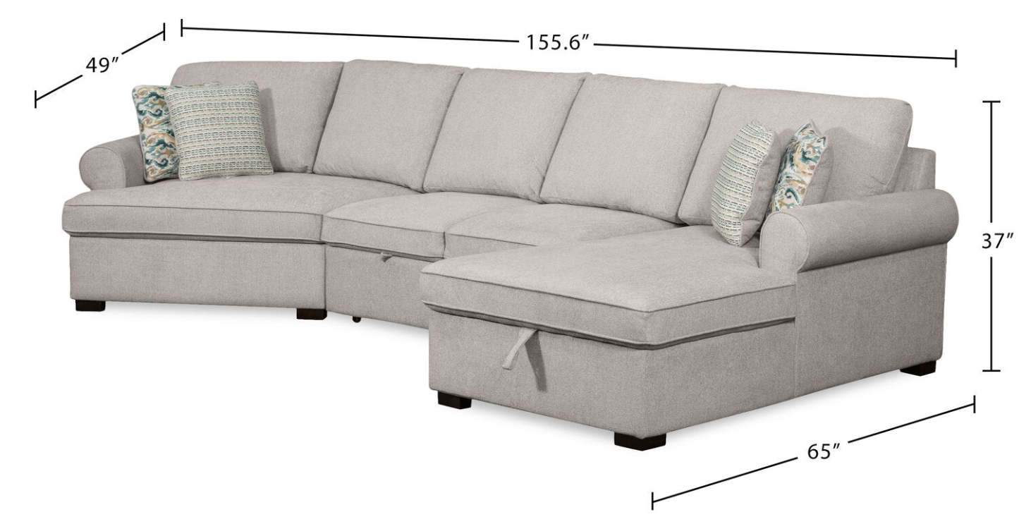 Scott Living Haven 3-Piece Left-Facing Chenille Fabric Cuddler Sleeper Sectional with Storage - Grey | Canapé-lit sectionnel enveloppant de gauche Haven de Scott Living 3 pièces en tissu de chenille avec rangement - gris