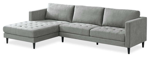 Sofa sectionnel de gauche Metro 2 pièces en tissu avec fauteuil long et coussins de siège capitonnés - gris