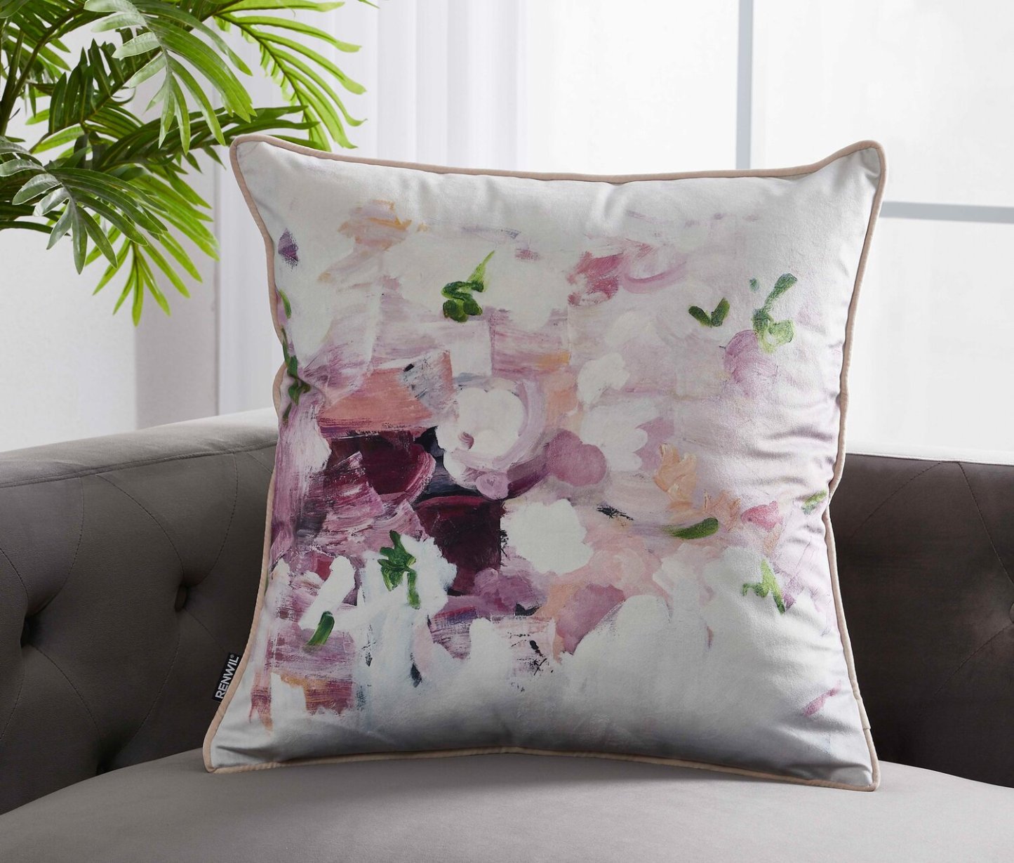 Coussin décoratif motif floral abstrait - violet | Oreiller d’accent floral abstrait - Violet | FL1361DP