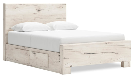 Lit de rangement Derekson blanc rustique avec 2 tiroirs latéraux intégrés - format grand lit | Derekson Storage Bed with 2 Built-In Side Drawers, Rustic White - Queen Size