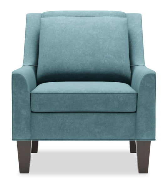 Fauteuil d'appoint club Sofa Lab personnalisable de 29 po en tissu de velours avec pattes en bois - bleu mer | Fabriqué au Canada Sofa Lab Fauteuil d'appoint personnalisable Club 29 en tissu velours avec pieds en bois - Bleu mer | CLUB3288