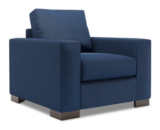 Fauteuil Track de Sofa Lab personnalisable de 38 po fabriqué au Canada en tissu d’apparence lin avec accoudoirs rectilignes - bleu Pax Navy | TR303149