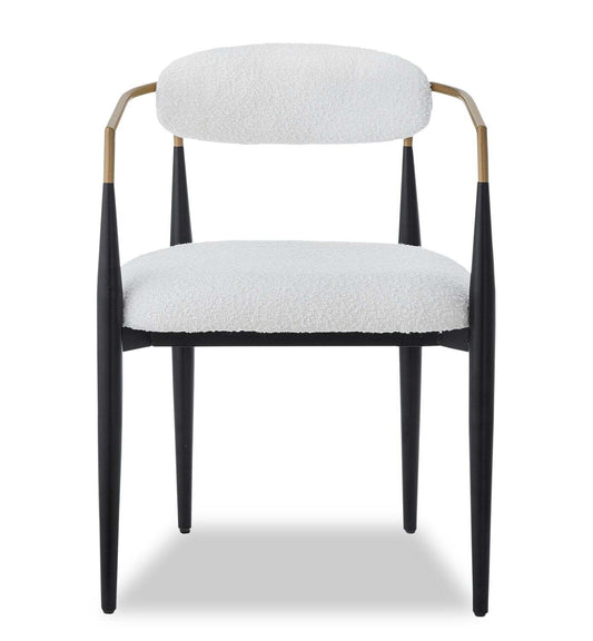 Kort & Co. Fauteuil de salle à manger Capri avec tissu bouclé et accents dorés, métal - Blanc | Chaise de salle à manger à accoudoirs Capri de Kort & Co. en métal avec tissu bouclé et touches dorées - blanche