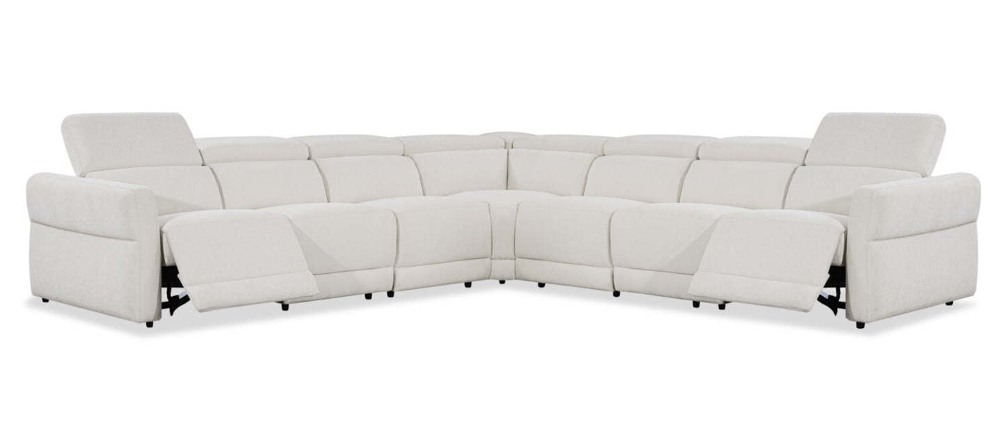Cindy Crawford Home Aspen 5-Piece Power Reclining Sectional with Adjustable Headrests and USB Port - Alabaster | Canapé sectionnel inclinable électrique Aspen de Cindy Crawford Home 5 pièces avec appuie-têtes réglables et port USB - albâtre