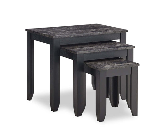 Roma 25 Tables gigognes 3 pièces avec étagère - Aspect marbre noir | 3 tables gigognes Roma de 25 po avec tablette - imitation de marbre noir