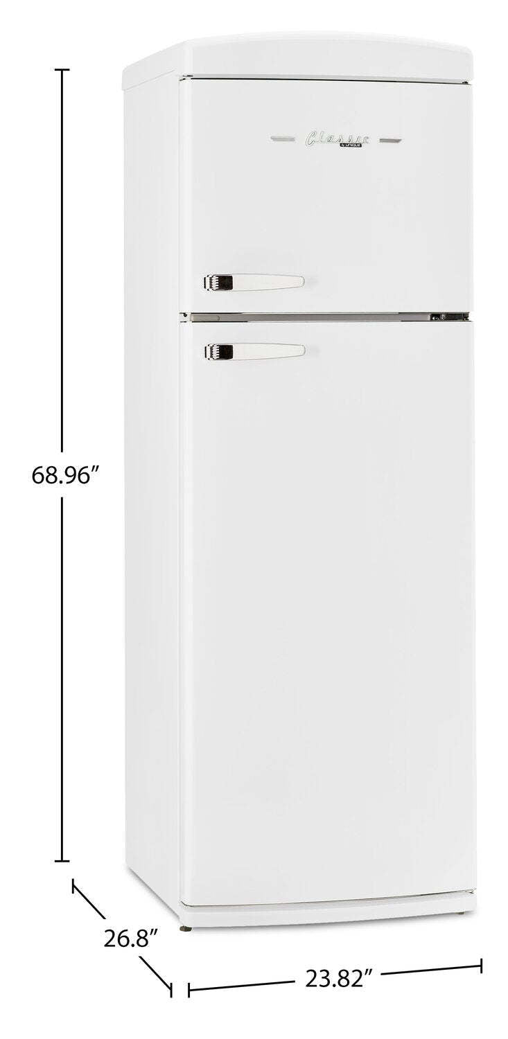 Unique Classique Rétro 24 11 Pi Cu. Réfrigérateur à congélateur supérieur – Blanc guimauve - UNQ-310L W TM | Réfrigérateur Classic Rétro d'Unique de 24 po et de 11 pi3 à congélateur supérieur - blanc guimauve - UNQ-310L W TM