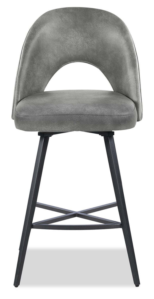Kort & Co. Tabouret à hauteur de comptoir Bay avec siège pivotant, tissu en cuir végétalien, métal - Gris | Tabouret Bay de Kort & Co. de hauteur comptoir en tissu de cuir végétalien et en métal avec siège pivotant - gris